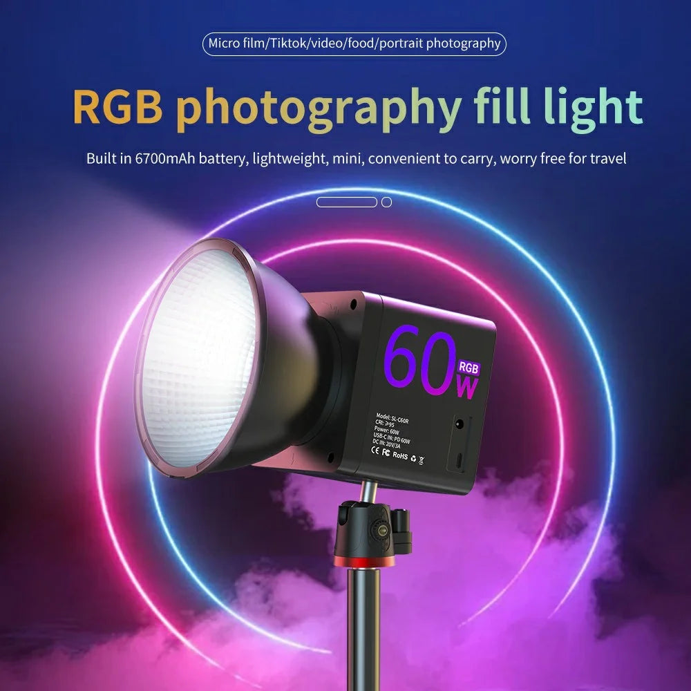 C60R Professional 60W Video Photography COB Fill Light RGB Stage Lamp, with 4 Batteries - EU Plug - 3