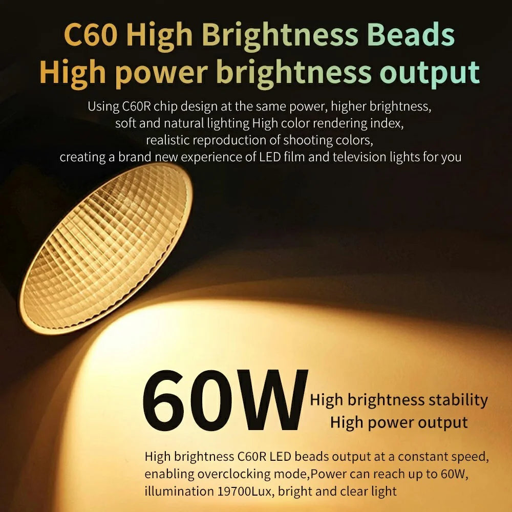C60R Professional 60W Video Photography COB Fill Light RGB Stage Lamp, with 4 Batteries - EU Plug - 5