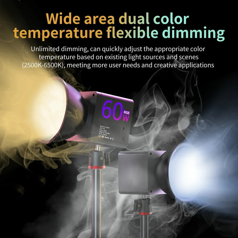C60R Professional 60W Video Photography COB Fill Light RGB Stage Lamp, with 4 Batteries - EU Plug - 6