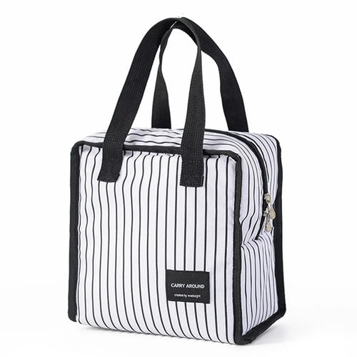 Stylish Insulated Lunch Tote Bag Picnic Office School Bento Zipper Bag - Square White - 1
