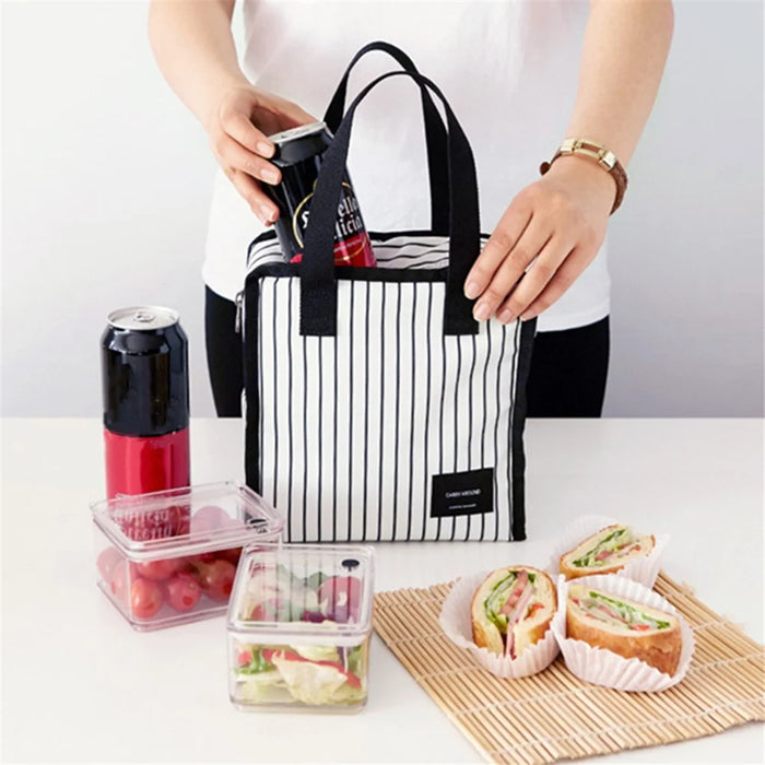Stylish Insulated Lunch Tote Bag Picnic Office School Bento Zipper Bag - Square White - 2