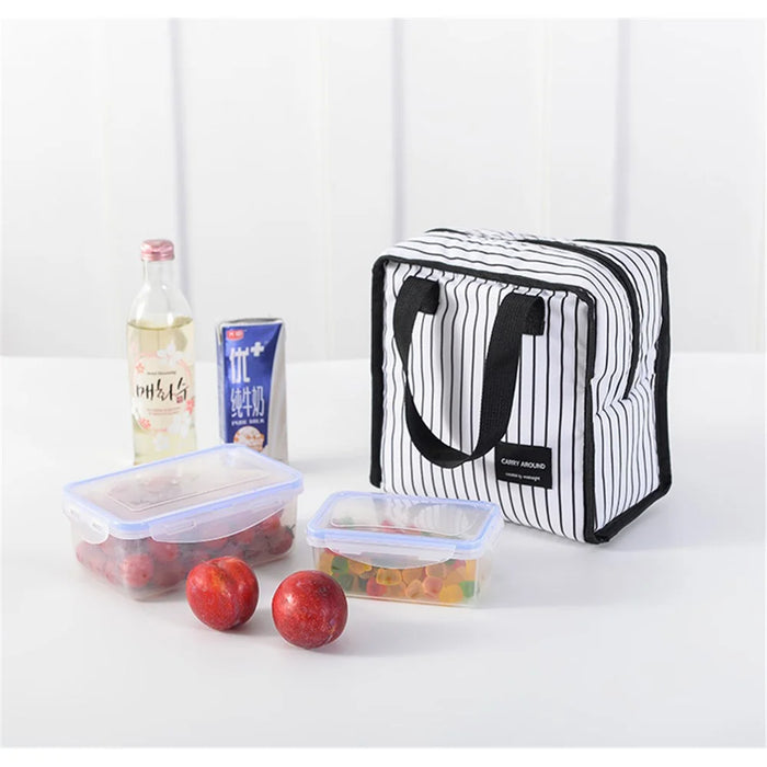 Stylish Insulated Lunch Tote Bag Picnic Office School Bento Zipper Bag - Square White - 3