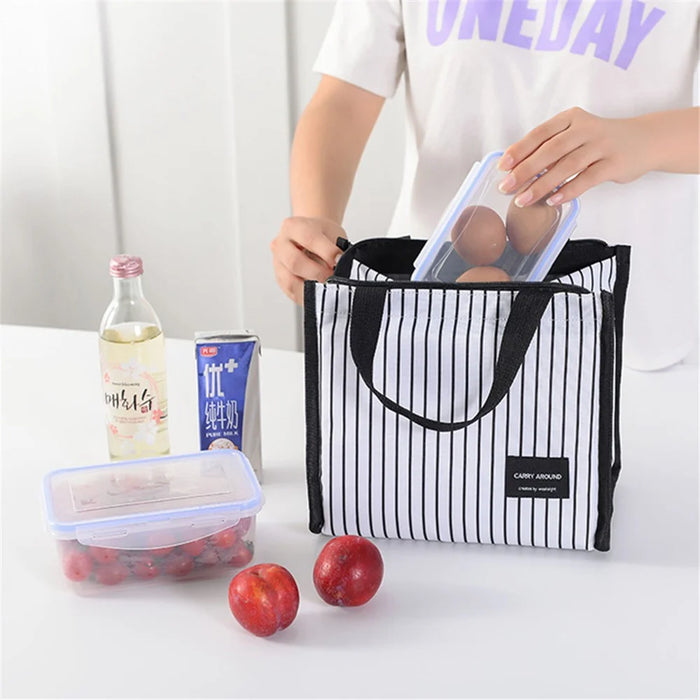 Stylish Insulated Lunch Tote Bag Picnic Office School Bento Zipper Bag - Square White - 4