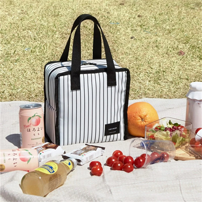 Stylish Insulated Lunch Tote Bag Picnic Office School Bento Zipper Bag - Square White - 5