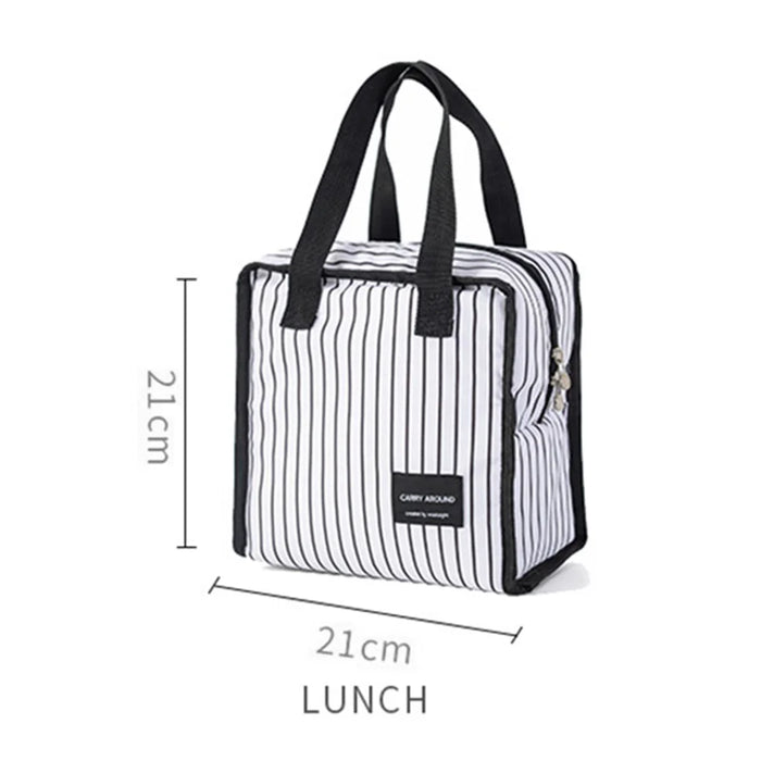 Stylish Insulated Lunch Tote Bag Picnic Office School Bento Zipper Bag - Square White - 6