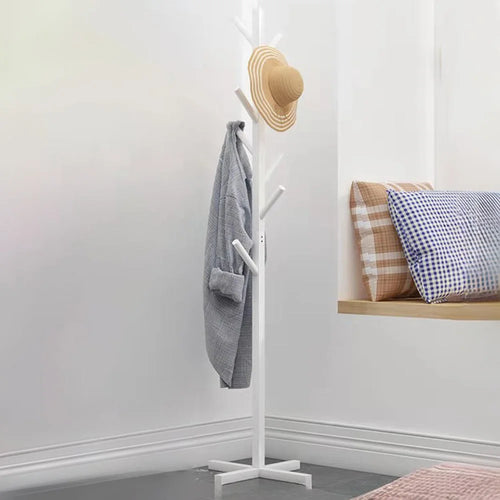 Wooden Coat Rack Freestanding Clothing Hanger Hat Organizer Rack - Cross Base / White - 1