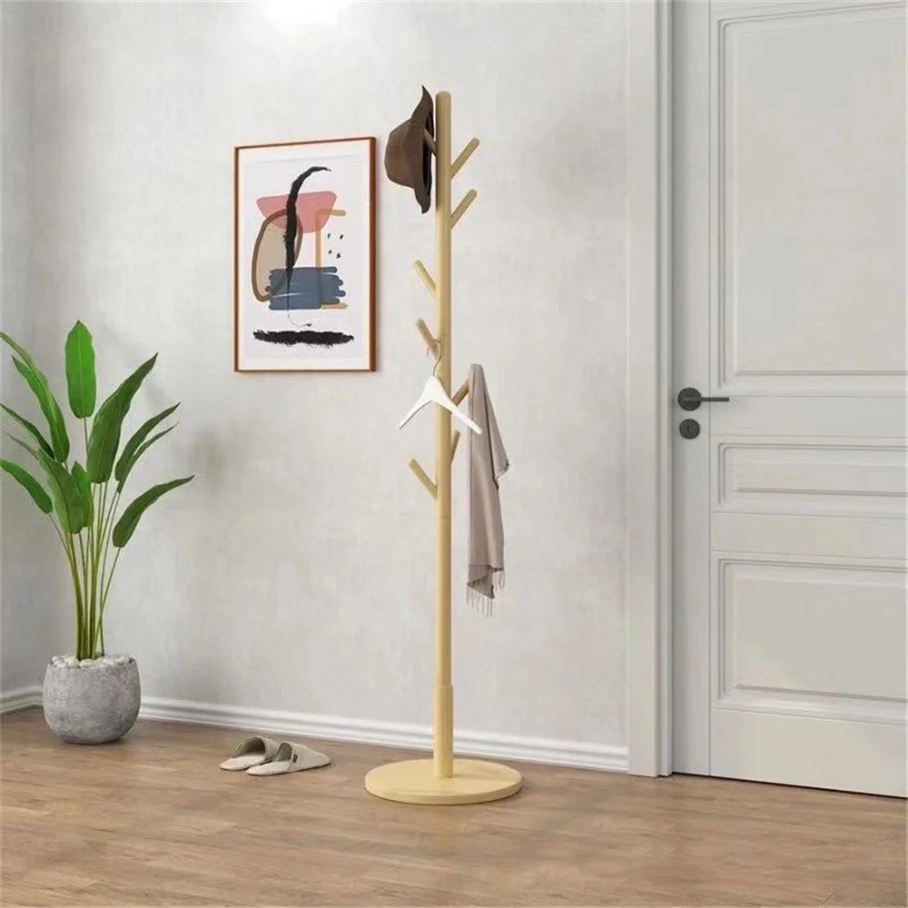 Coat Rack Stand Wooden Coat Tree Shaped Hanger Stand Freestanding with Sturdy Round Base - Yellow - 1