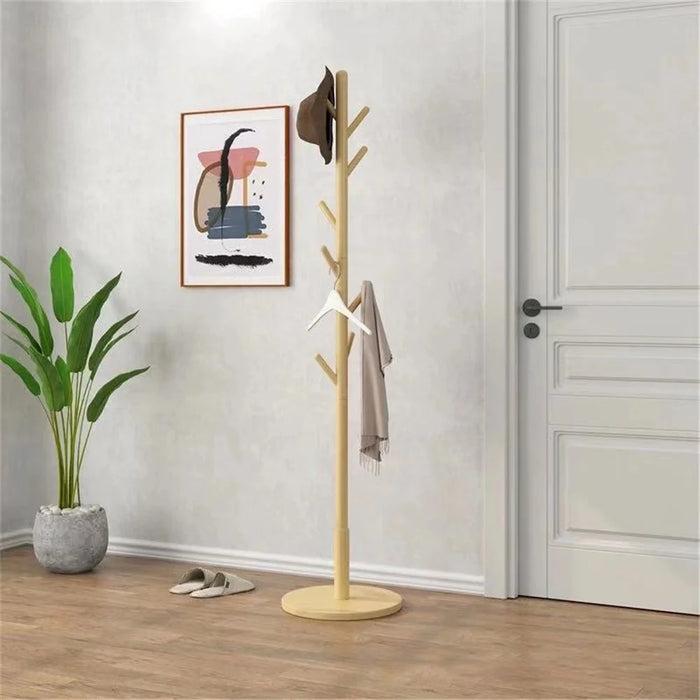 Coat Rack Stand Wooden Coat Tree Shaped Hanger Stand Freestanding with Sturdy Round Base - Yellow - 1