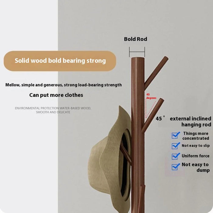 Coat Rack Stand Wooden Coat Tree Shaped Hanger Stand Freestanding with Sturdy Round Base - Yellow - 3