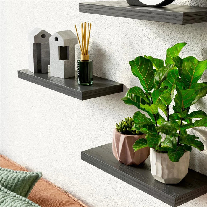 3PCS Wooden Hanging Racks Wall Mount Organizer Kitchen Bathroom Storage Holders - Black - 2