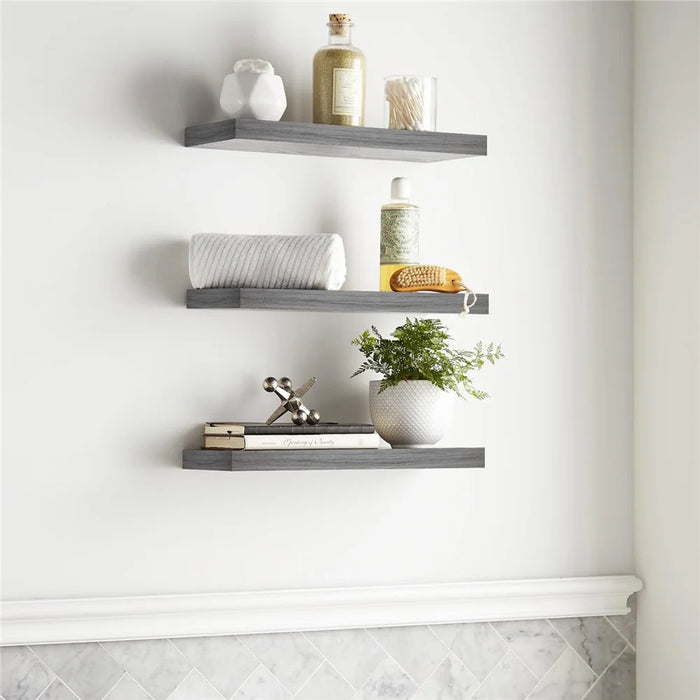 3PCS Wooden Hanging Racks Wall Mount Organizer Kitchen Bathroom Storage Holders - Black - 3