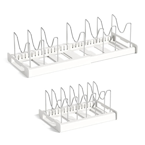 Retractable Adjustable Kitchen Storage Rack Pot Lid Dish Pan Storage Stand - White - 1