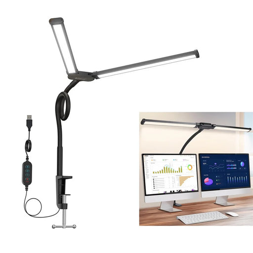 PULUZ PU498B Gooseneck Fill Light Double Head Dimmable Clip-On Desk Lamp - 1