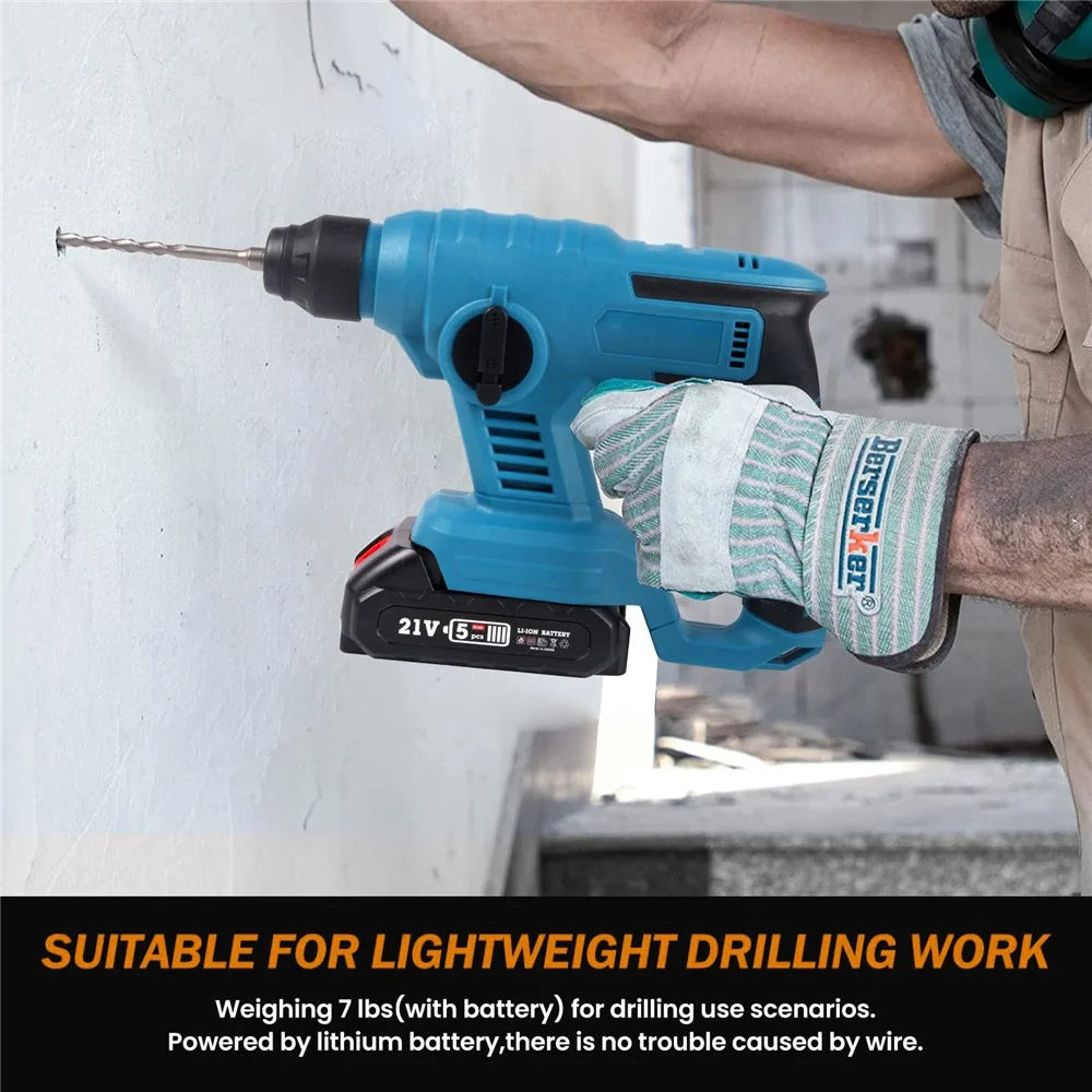 HILDA Rechargeable Electric Hammer Electric Impact Drill Wall Drilling Tools Set, EU Plug Charger + 2 Batteries - 2