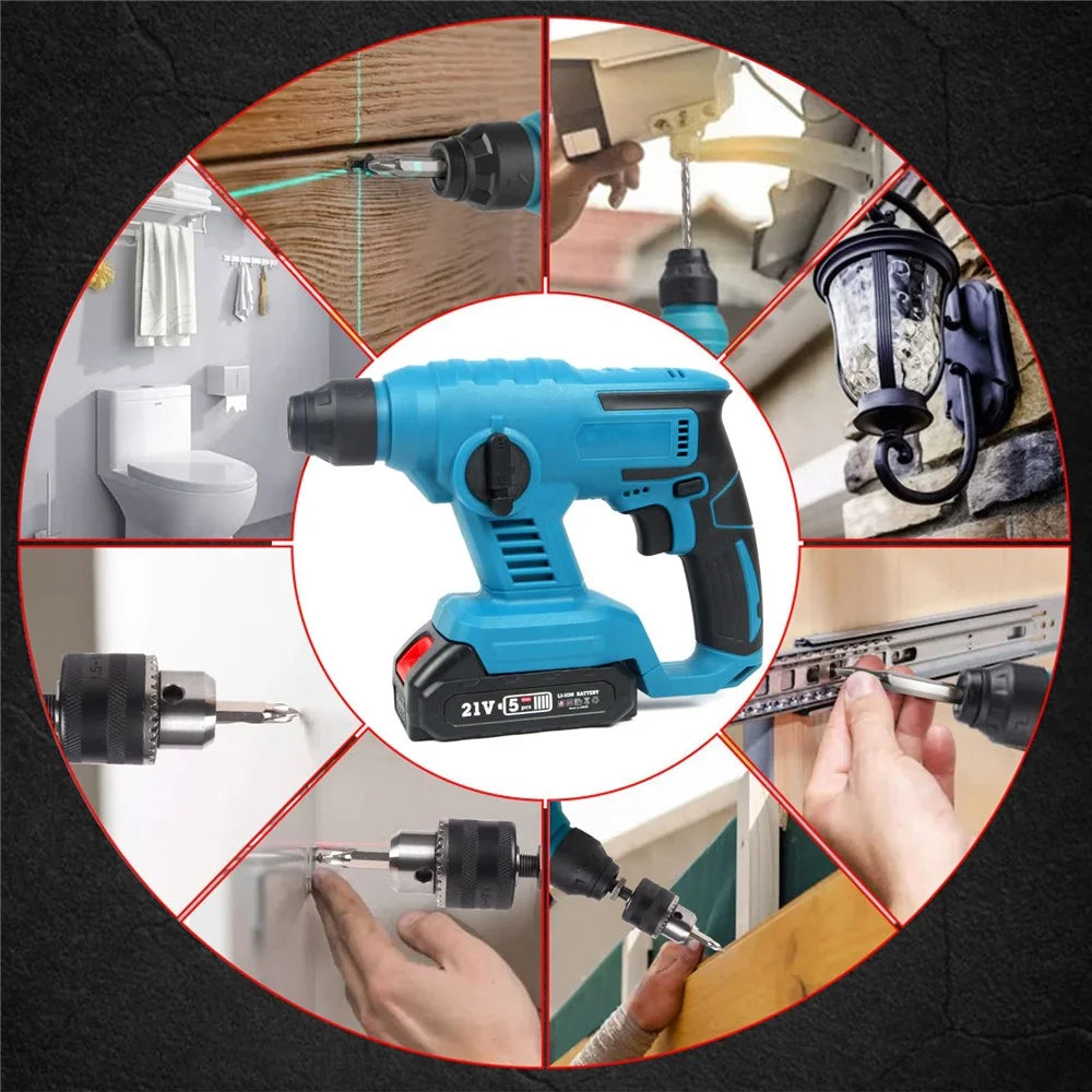 HILDA Rechargeable Electric Hammer Electric Impact Drill Wall Drilling Tools Set, EU Plug Charger + 2 Batteries - 4