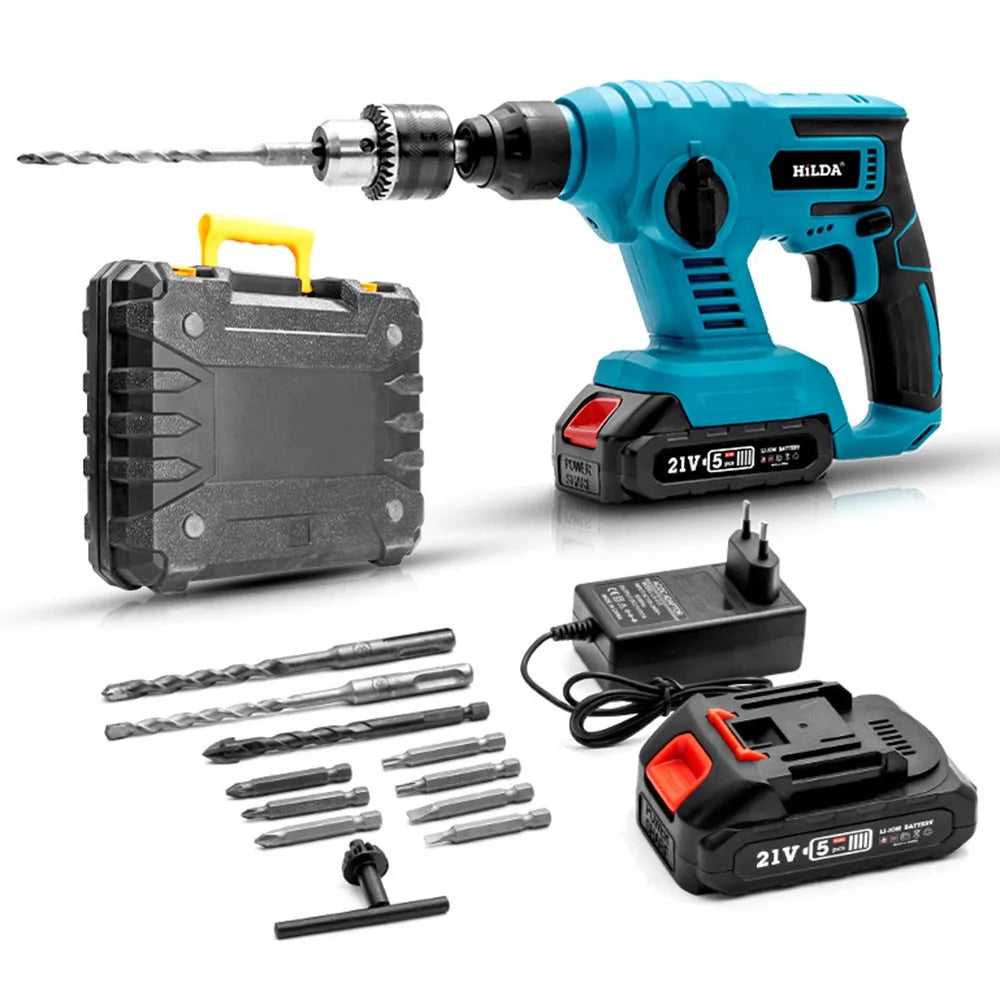HILDA Rechargeable Electric Hammer Electric Impact Drill Wall Drilling Tools Set, EU Plug Charger + 1 Battery - 1