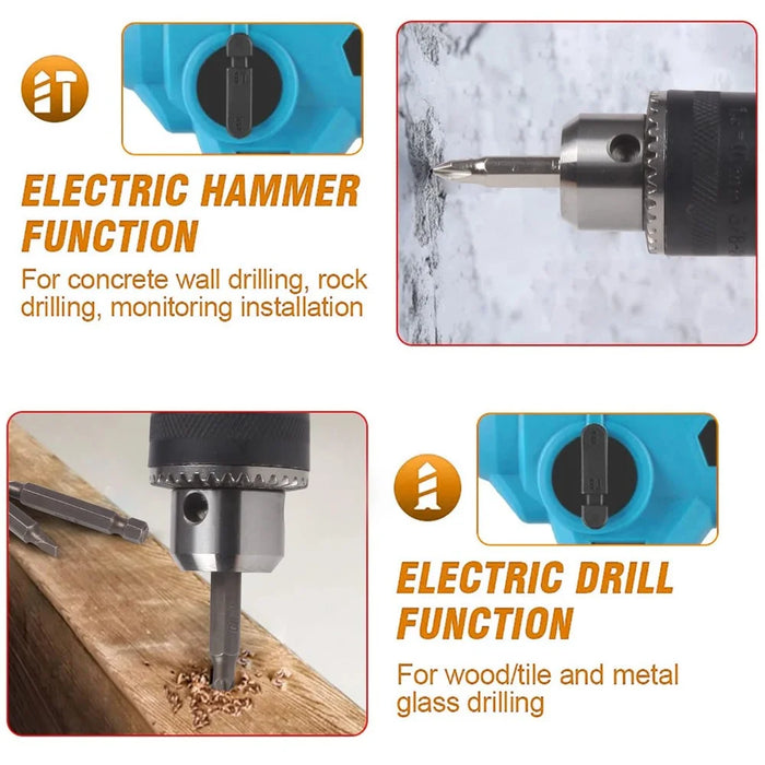 HILDA Rechargeable Electric Hammer Electric Impact Drill Wall Drilling Tools Set, EU Plug Charger + 1 Battery - 3