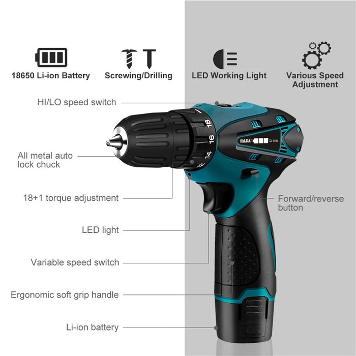 HILDA Cordless Electric Drill Screwdriver Rechargeable 16.8V Mini Drill Electric Screwdriver Tool, EU Plug - 3