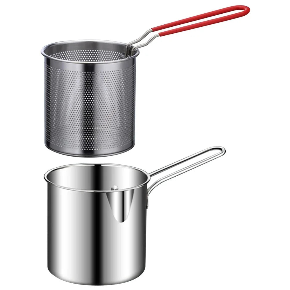 304 Stainless Steel Frying Pan with Strainer Basket and Handle Deep Frying Pot for Frying Fish Shrimp - 1