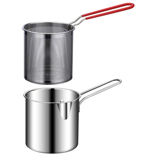 304 Stainless Steel Frying Pan with Strainer Basket and Handle Deep Frying Pot for Frying Fish Shrimp - 1