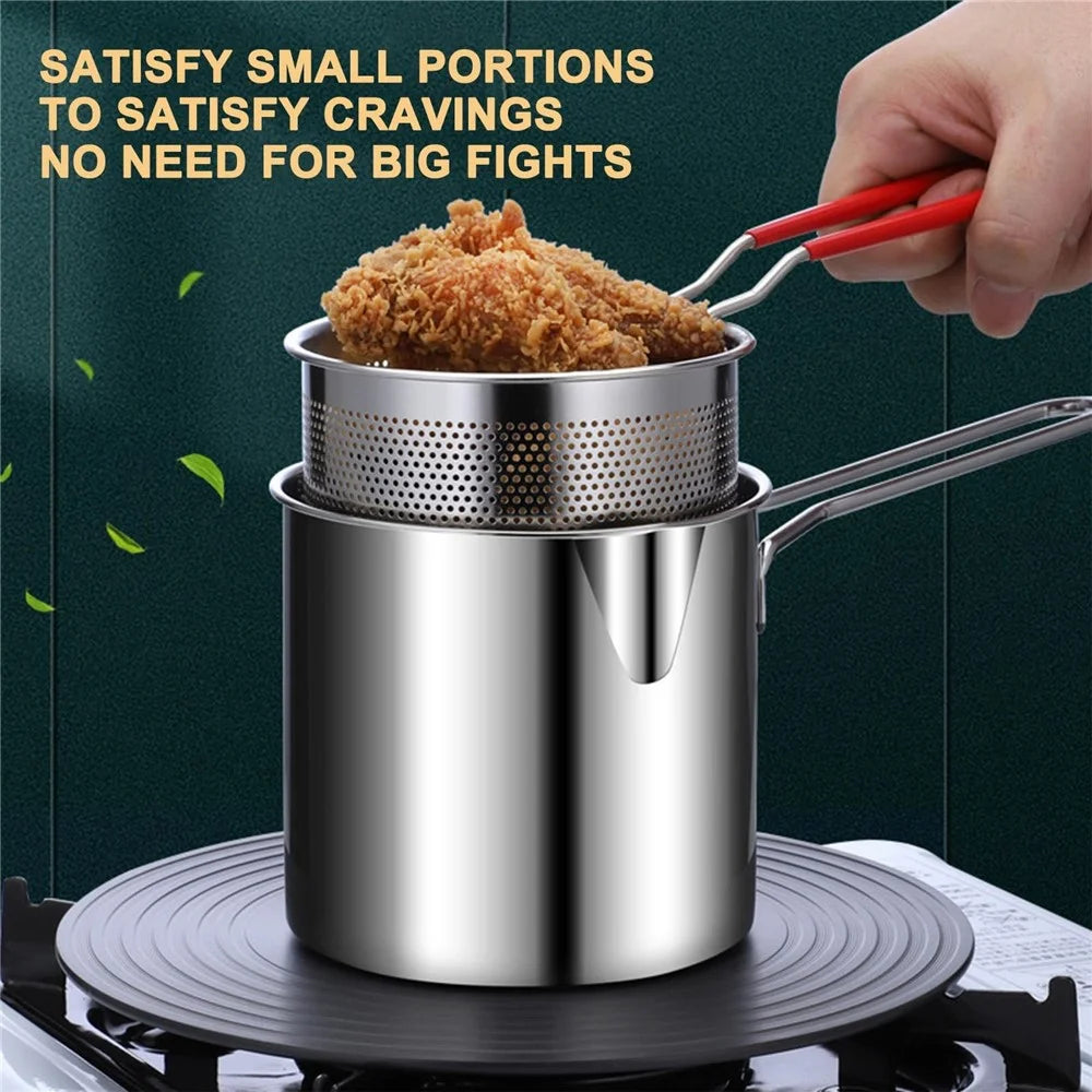 304 Stainless Steel Frying Pan with Strainer Basket and Handle Deep Frying Pot for Frying Fish Shrimp - 3