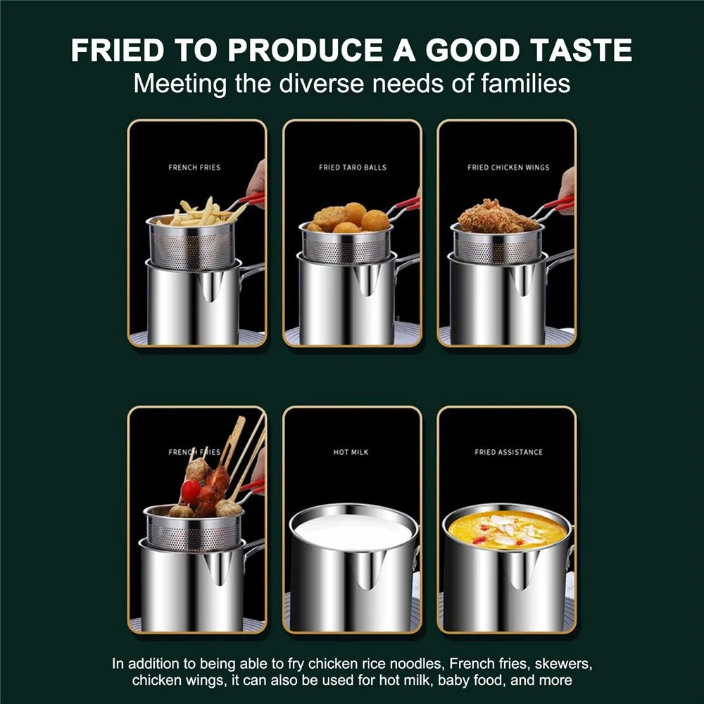 304 Stainless Steel Frying Pan with Strainer Basket and Handle Deep Frying Pot for Frying Fish Shrimp - 4