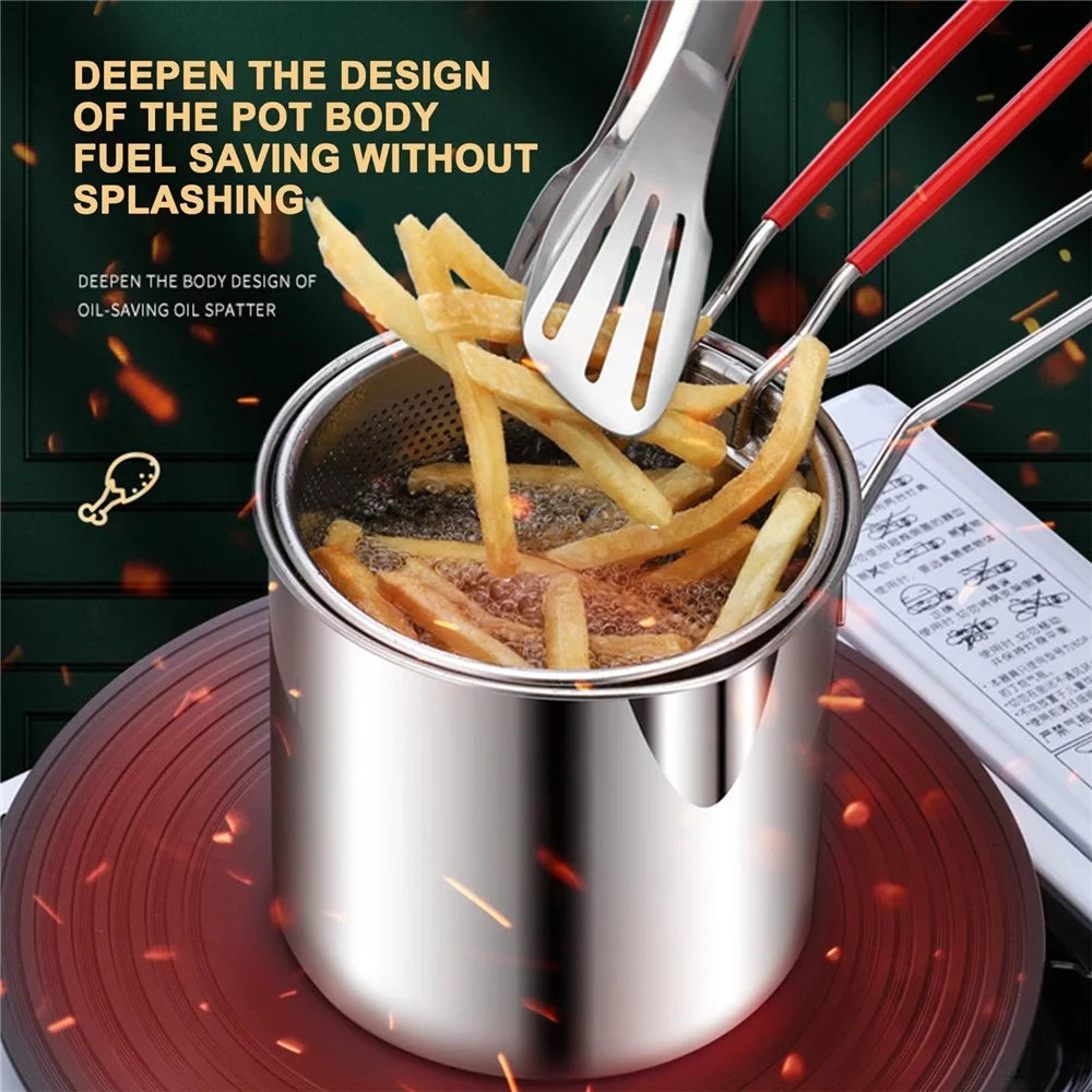 304 Stainless Steel Frying Pan with Strainer Basket and Handle Deep Frying Pot for Frying Fish Shrimp - 5