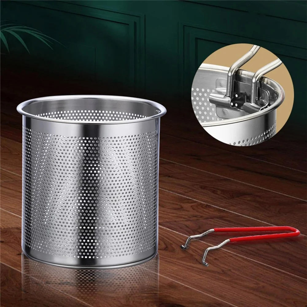 304 Stainless Steel Frying Pan with Strainer Basket and Handle Deep Frying Pot for Frying Fish Shrimp - 6
