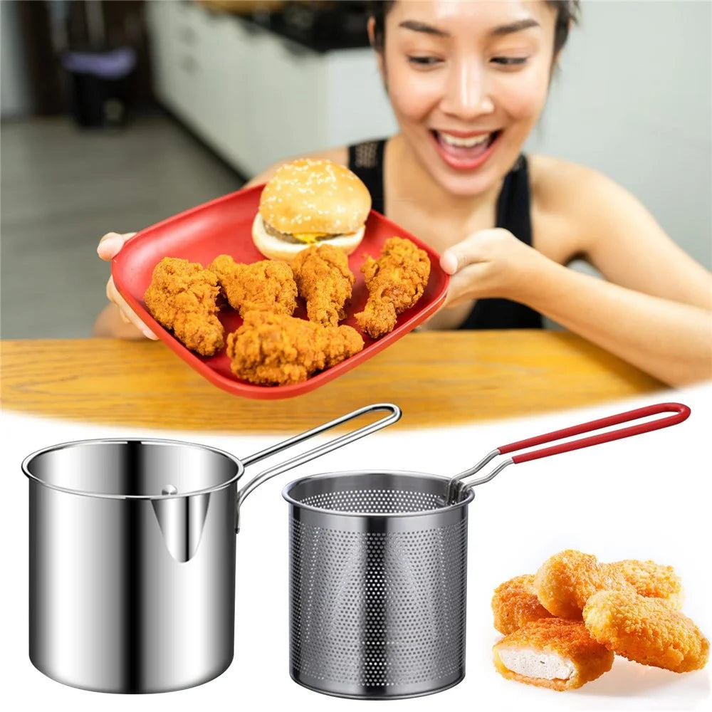 304 Stainless Steel Frying Pan with Strainer Basket and Handle Deep Frying Pot for Frying Fish Shrimp - 7