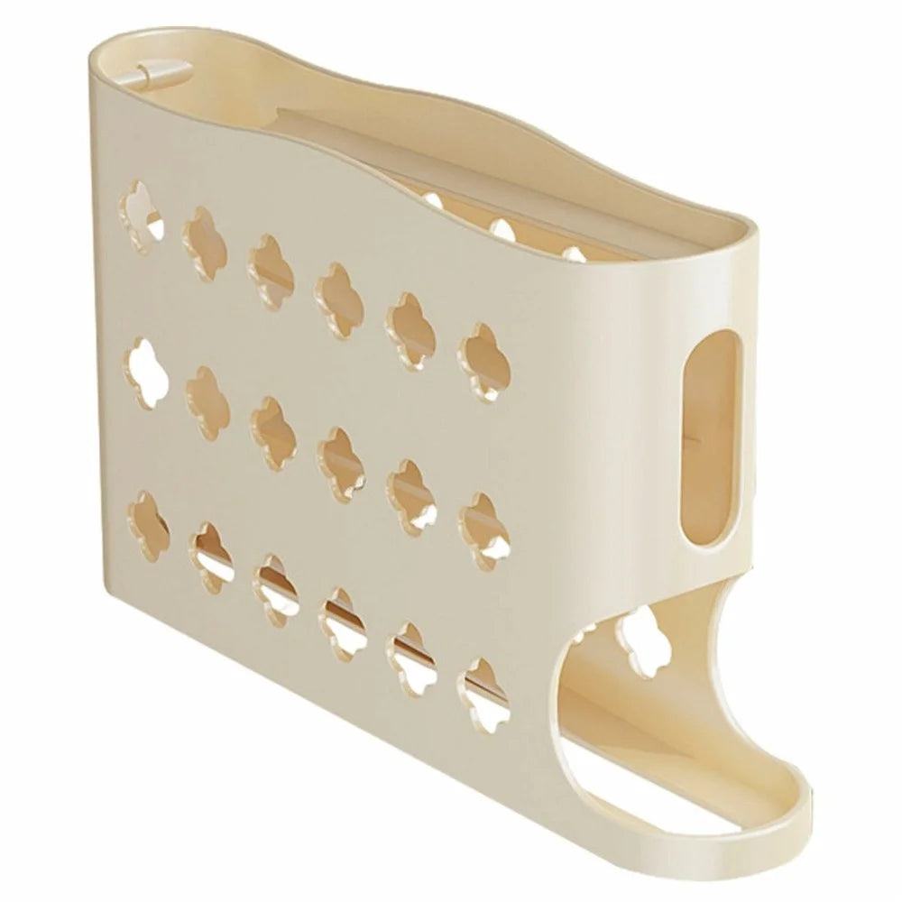 Auto Rolling Egg Holder Refrigerator Door Kitchen 4-Layer 30 Eggs PP Storage Box (BPA-Free, No FDA) - Cream Color - 1