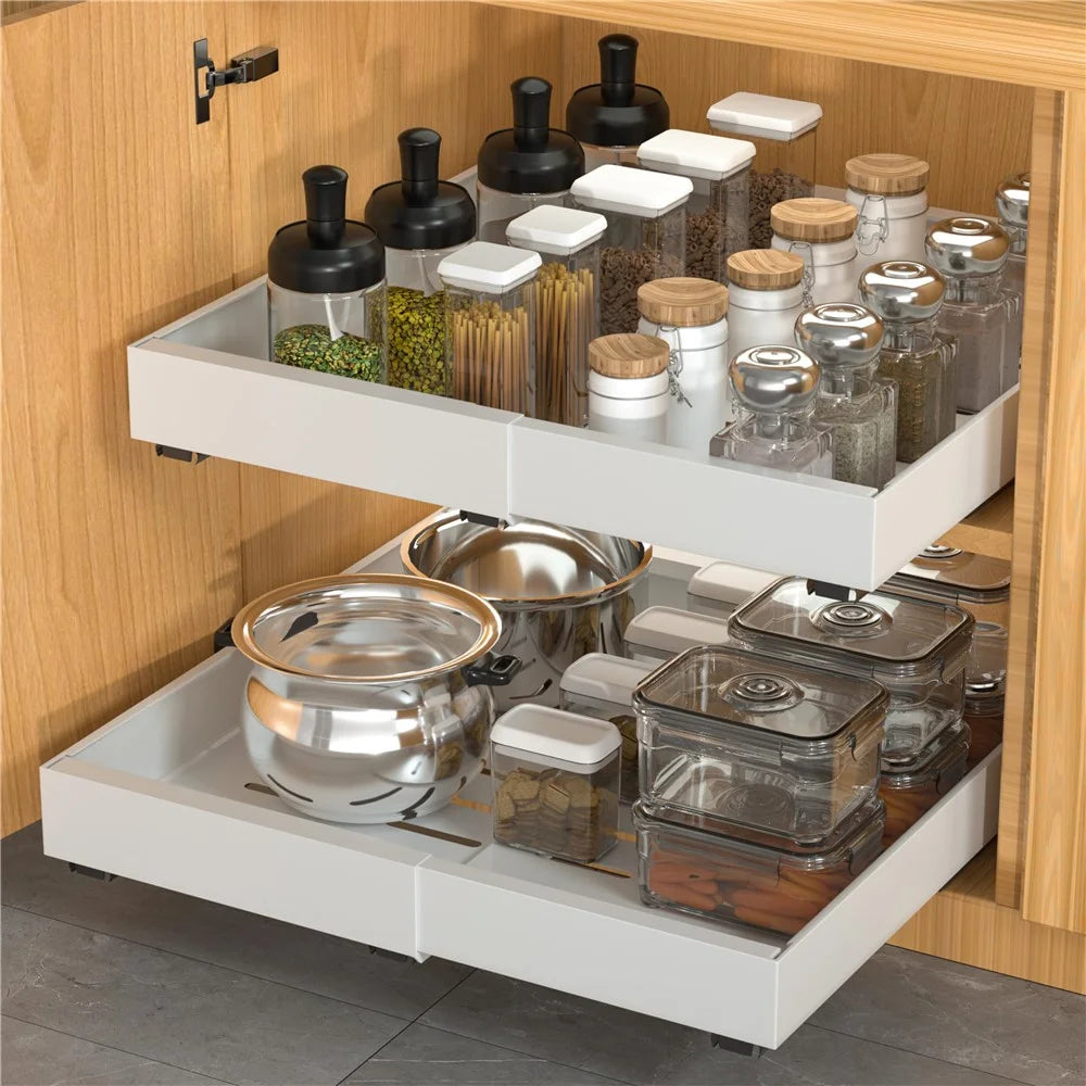 Expandable Sliding Cabinet Organizer Rack Kitchen Under The Sink Pull-Out Tray - 2
