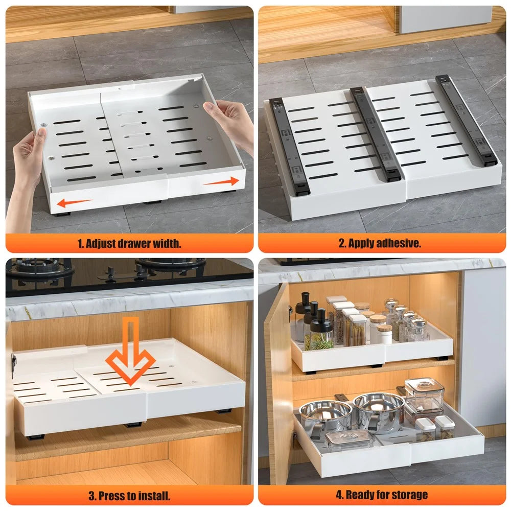 Expandable Sliding Cabinet Organizer Rack Kitchen Under The Sink Pull-Out Tray - 5