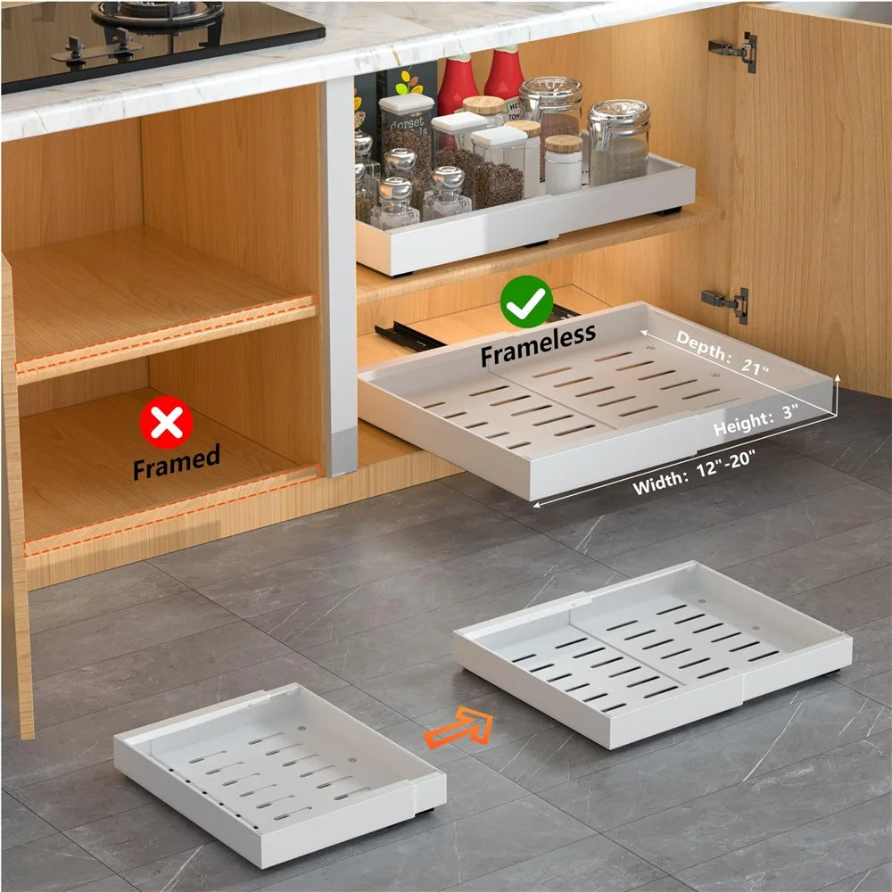 Expandable Sliding Cabinet Organizer Rack Kitchen Under The Sink Pull-Out Tray - 6