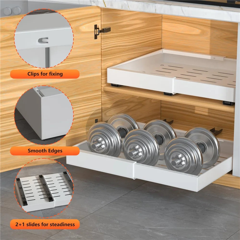 Expandable Sliding Cabinet Organizer Rack Kitchen Under The Sink Pull-Out Tray - 7