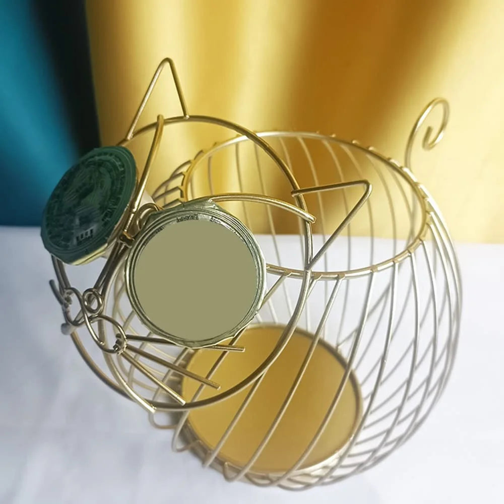 Cartoon Cat Coffee Capsule Holder Iron Hollow Display Rack Snacks Candy Metal Storage Basket, Size S - 6