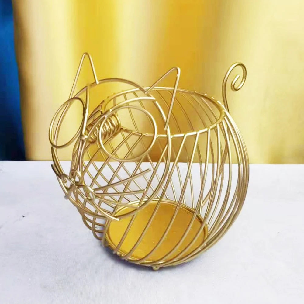 Cartoon Cat Coffee Capsule Holder Iron Hollow Display Rack Snacks Candy Metal Storage Basket, Size S - 7