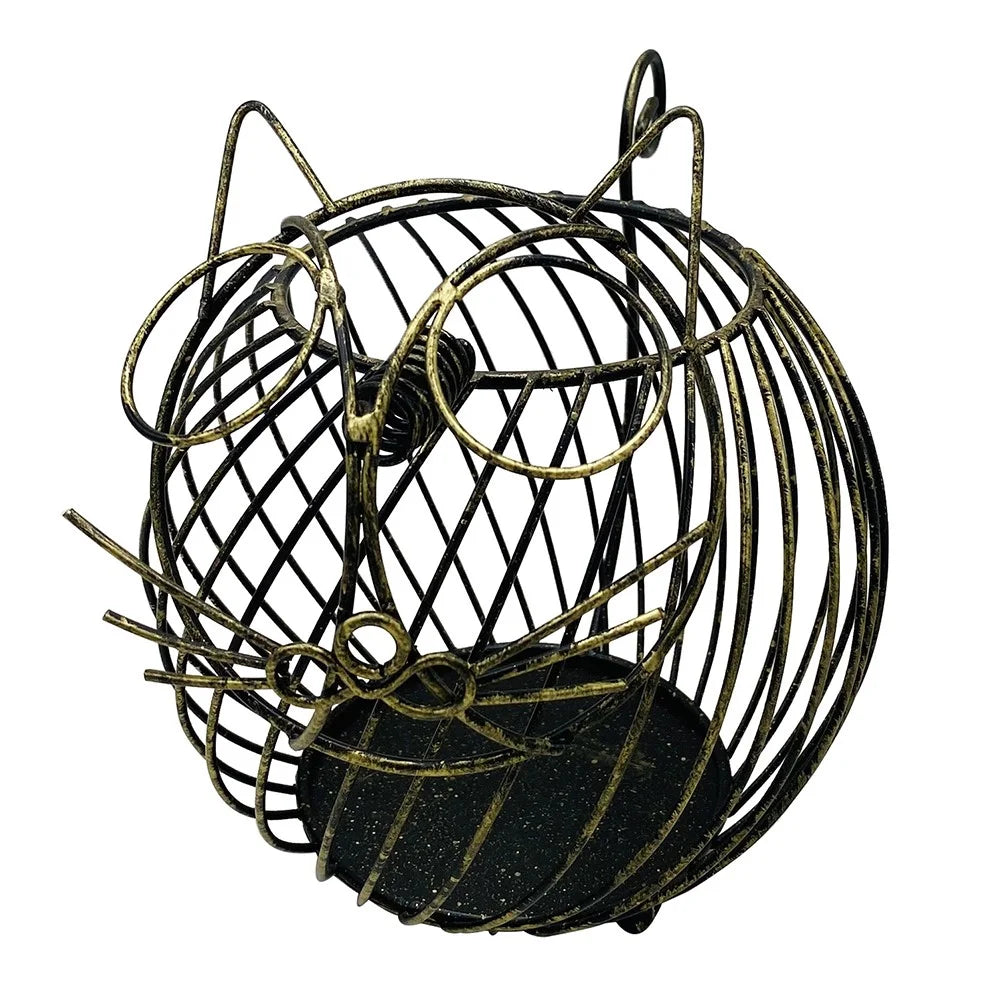 Cartoon Cat Coffee Capsule Holder Hollow Iron Rack Snacks Candy Metal Storage Basket, Size L / Black - 1