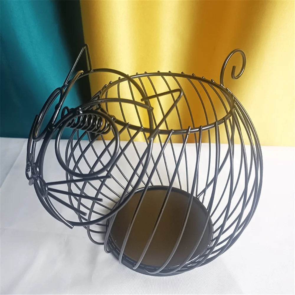 Cartoon Cat Coffee Capsule Holder Hollow Iron Rack Snacks Candy Metal Storage Basket, Size L / Black - 4
