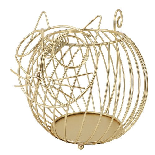 Cartoon Cat Coffee Capsule Holder Hollow Iron Rack Snacks Candy Metal Storage Basket, Size L / Gold - 1