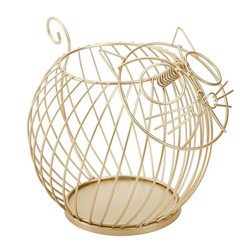Cartoon Cat Coffee Capsule Holder Hollow Iron Rack Snacks Candy Metal Storage Basket, Size L / Gold - 2