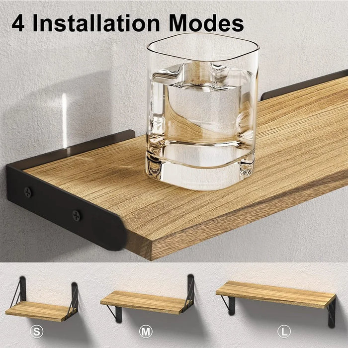 3Pcs / Set Storage Shelf Wood Board Iron Bracket Wall Mounted Home Organizer Shelves - Wood Color - 4