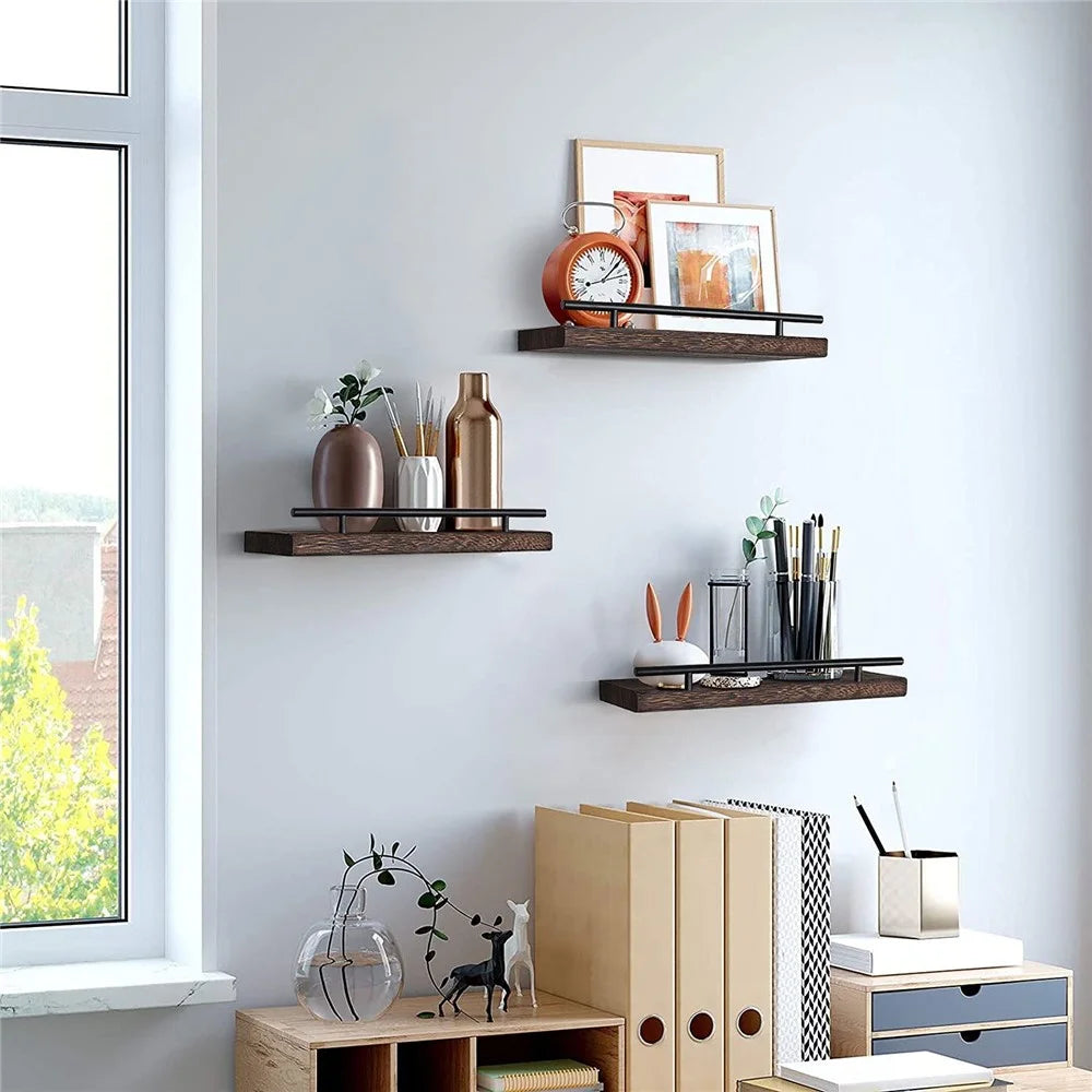 2Pcs Storage Shelf Wood Board Wall Mounted Home Organizer Shelves - 2