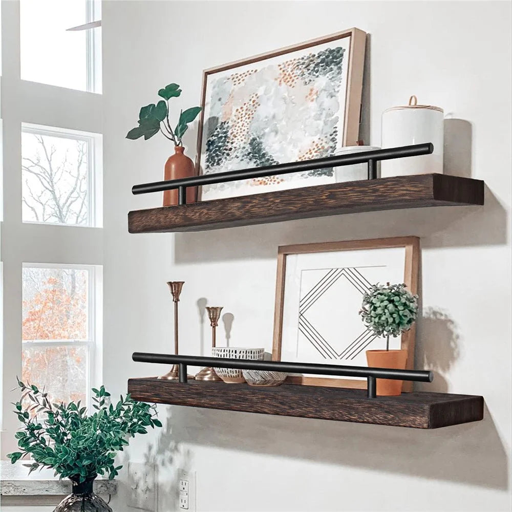 2Pcs Storage Shelf Wood Board Wall Mounted Home Organizer Shelves - 3