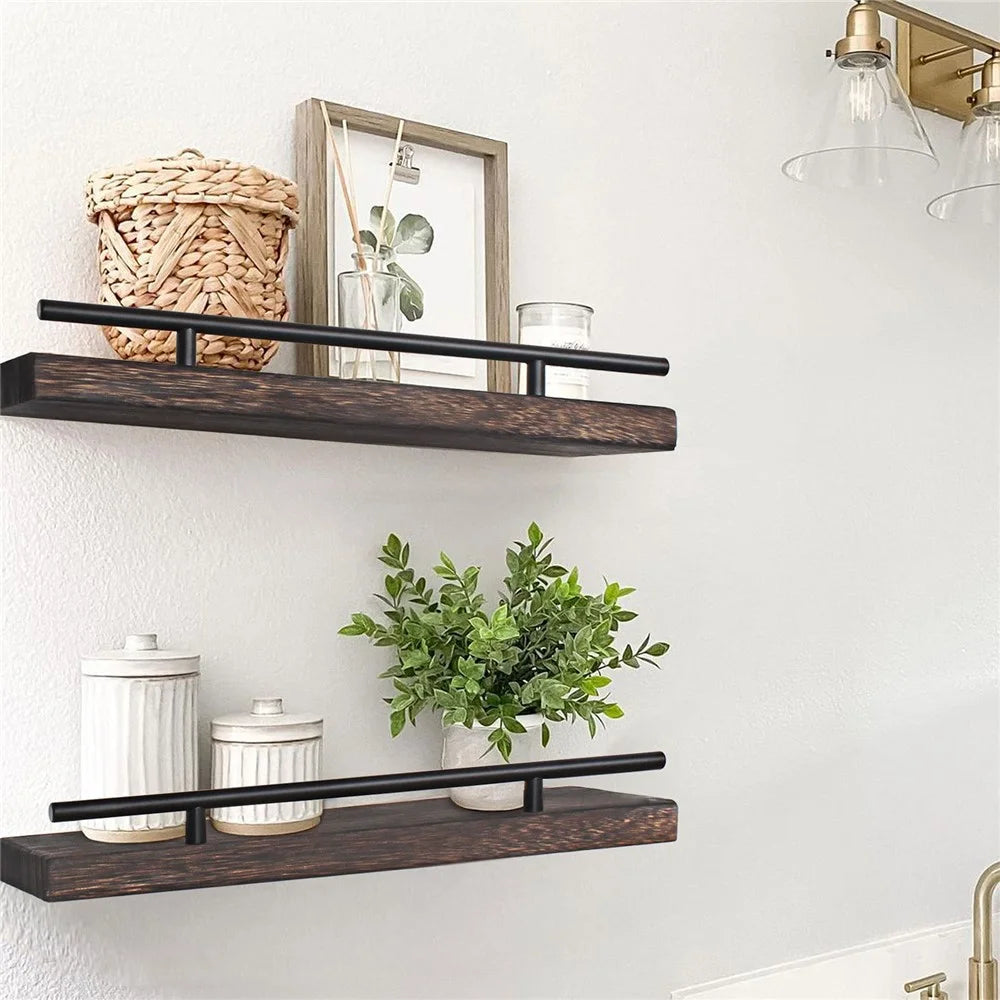 2Pcs Storage Shelf Wood Board Wall Mounted Home Organizer Shelves - 4