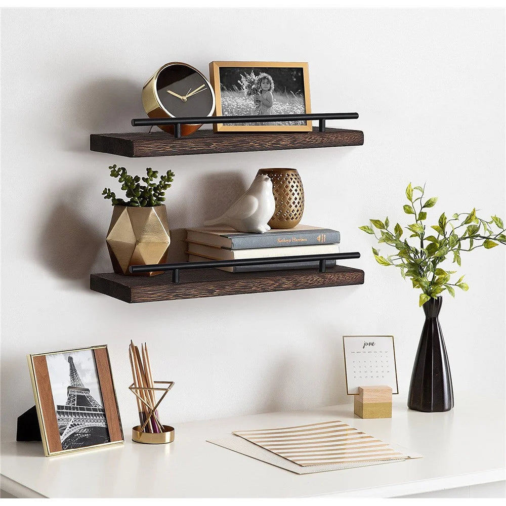 2Pcs Storage Shelf Wood Board Wall Mounted Home Organizer Shelves - 5