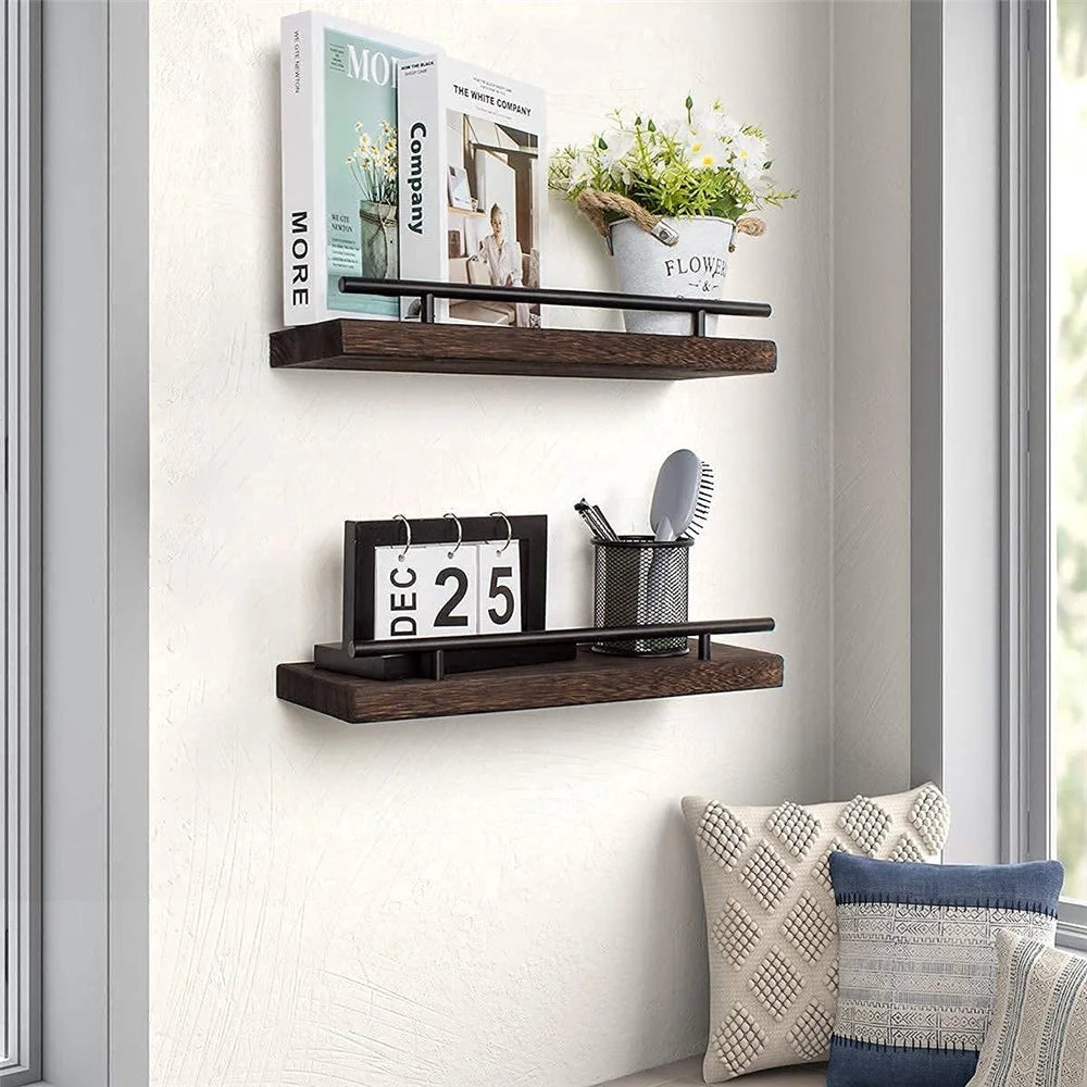 2Pcs Storage Shelf Wood Board Wall Mounted Home Organizer Shelves - 6