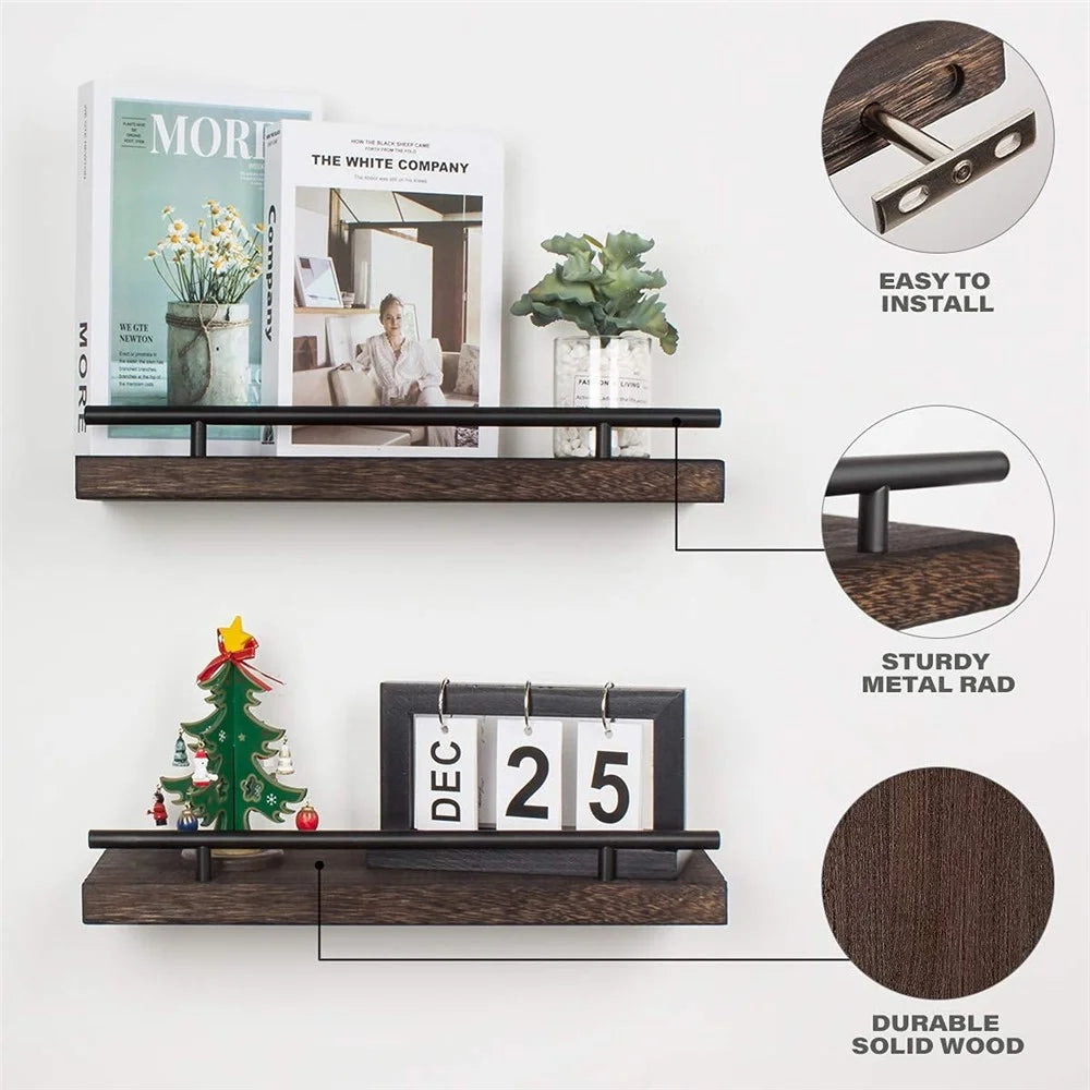 2Pcs Storage Shelf Wood Board Wall Mounted Home Organizer Shelves - 7