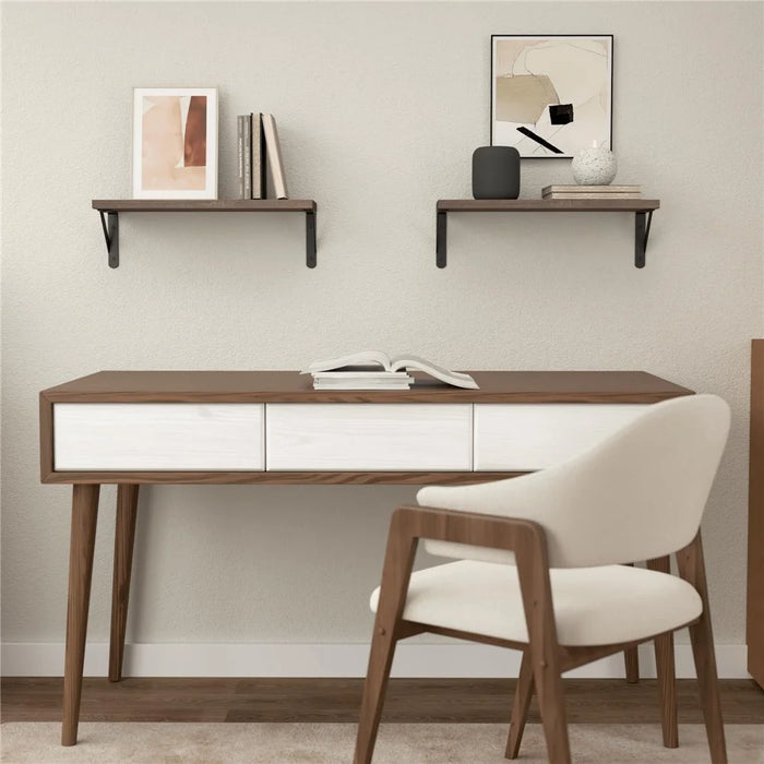 2Pcs Storage Shelf Wood Board Wall Mounted Living Room Home Organizer Rack - Brown - 3