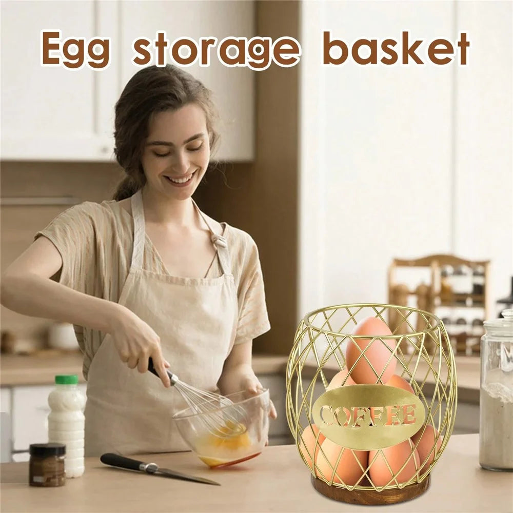 Letter Design Coffee Capsule Holder Hollow Iron Rack Snacks Candy Metal Storage Basket - Gold / Coffee - 4