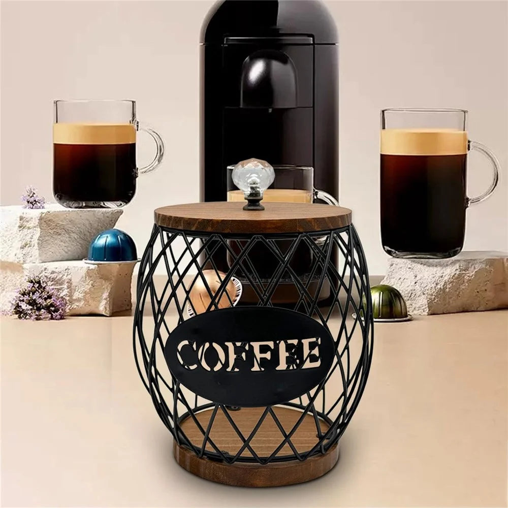Iron and Wood Coffee Capsule Storage Rack with Crystal Lid and Black Pineapple Design - Welcome - 3